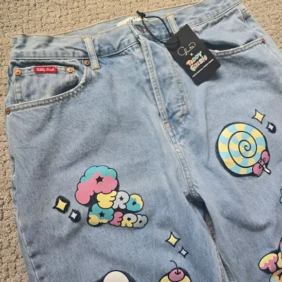 *NWT Teddy Fresh x Yurie Sekiya Womens Jeans Size 30 High Rise Straight Kawaii - Picture 2 of 9